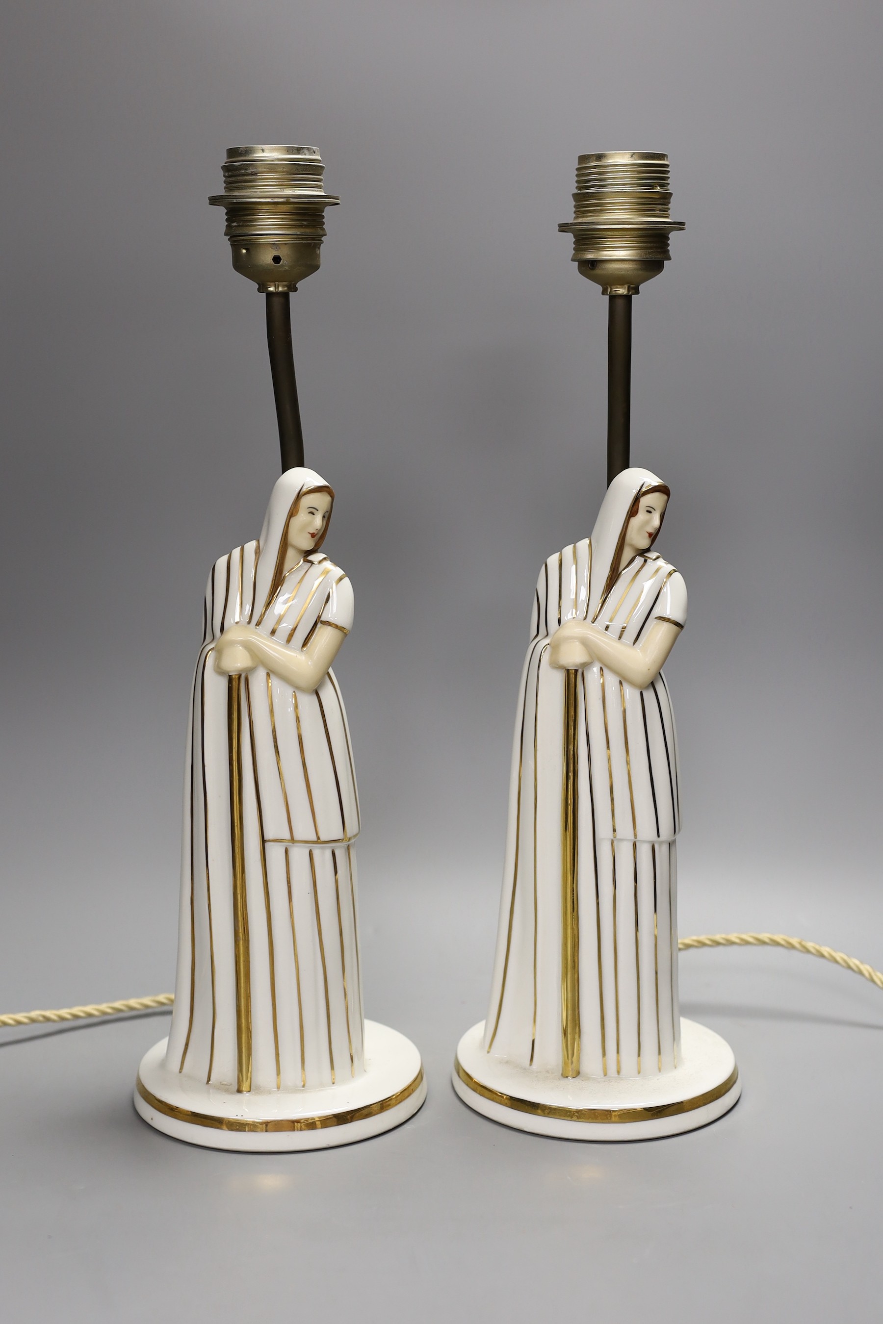 Two Robj porcelain figural table lamps, total height 41cm